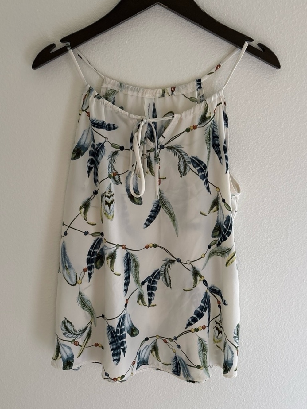 Together White Feather Print Halter Tank Top